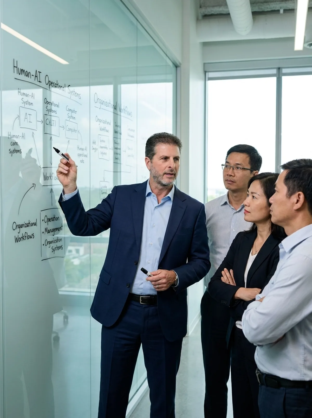 International executive leading a business strategy session for a Vietnamese team in Da Nang