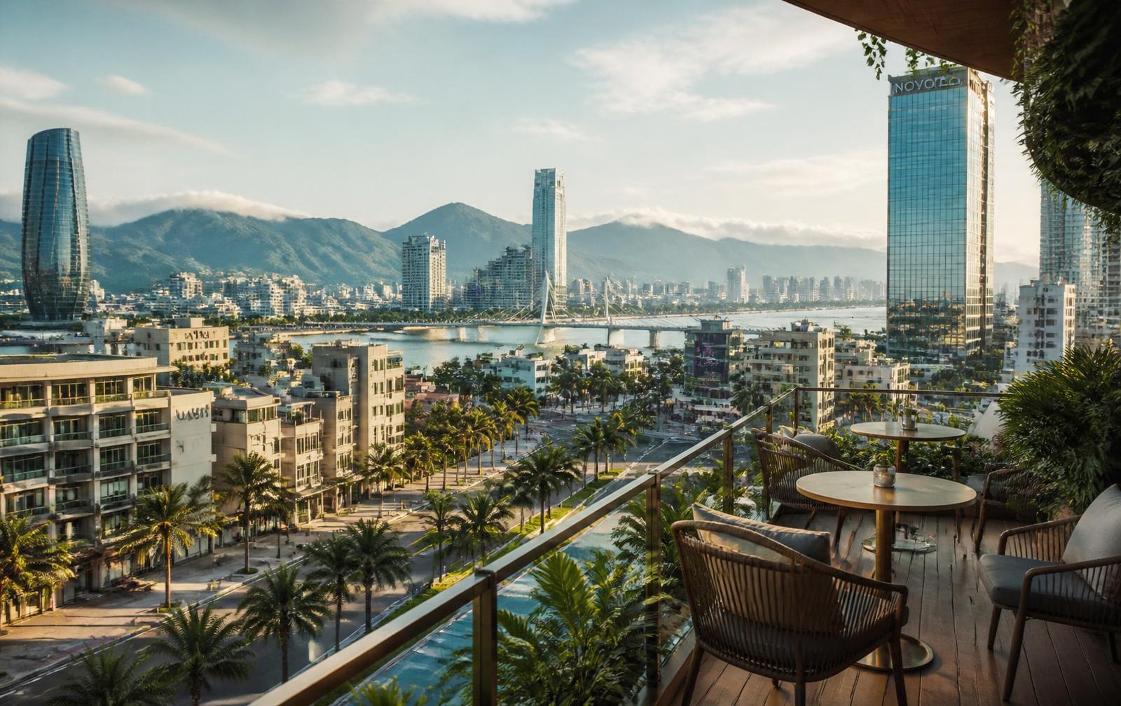 Modern Da Nang riverfront skyline seen from an elevated terrace